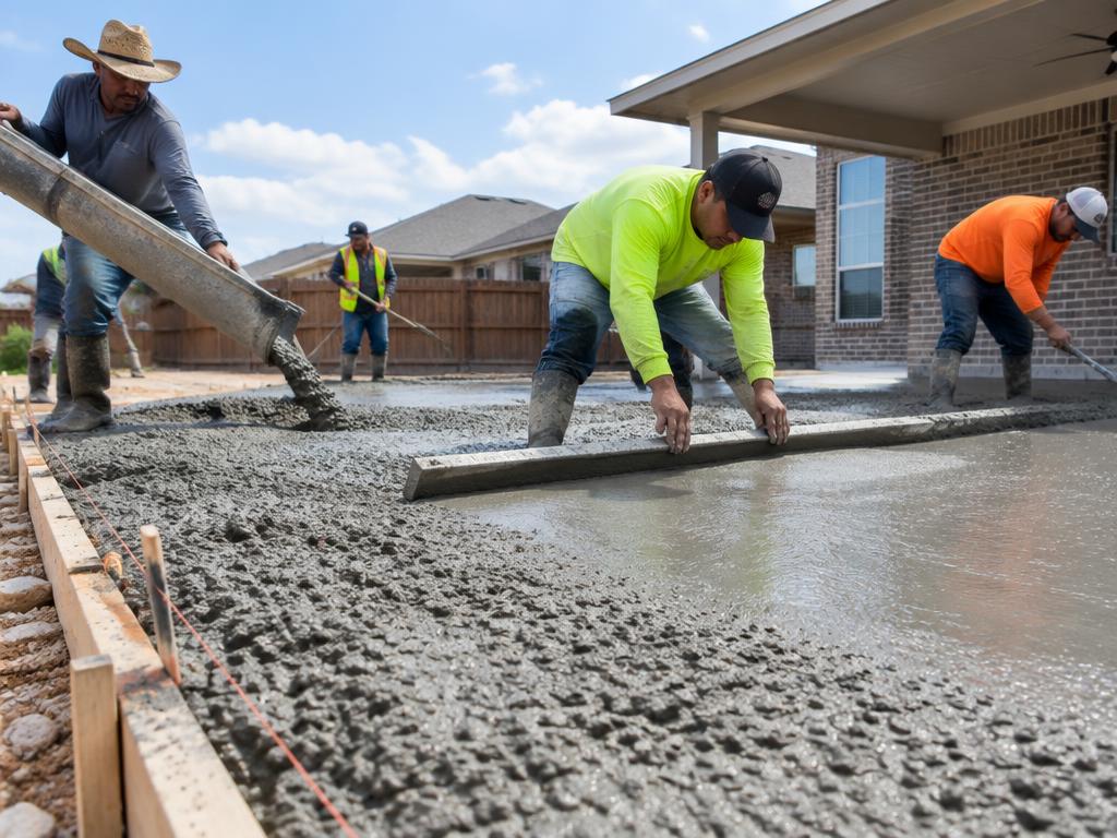 Cuadrilla nivelando una losa de concreto